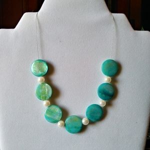 Turquoise and Pearl Choker 14 inch